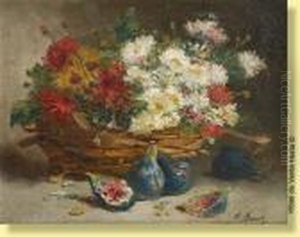 Panier Fleuri Et Figues Oil Painting by Simon Albert Bussy