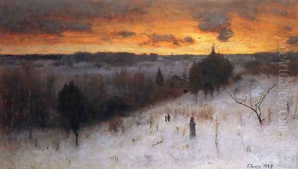 Winter Evening Oil Painting by George Inness