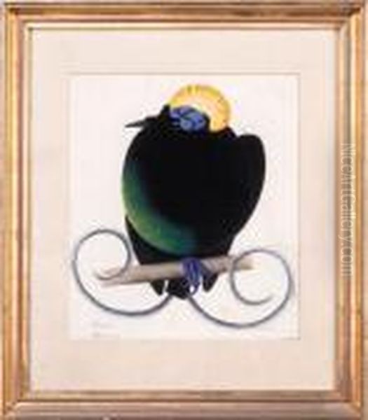 A Yellow-crested Black Bird Of Paradise Oil Painting by Simon Albert Bussy