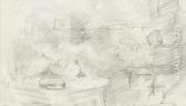 Sketch Of Kitchen Table At Kilmurry Oil Painting by Mildred Anne Butler