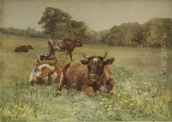 Cattle Grazing In A Meadow, Kilmurry Oil Painting by Mildred Anne Butler