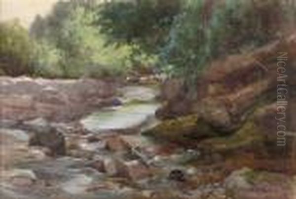 A Trout Stream Oil Painting by Mildred Anne Butler