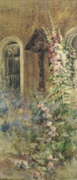 Crucifixion And Hollyhocks Oil Painting by Mildred Anne Butler