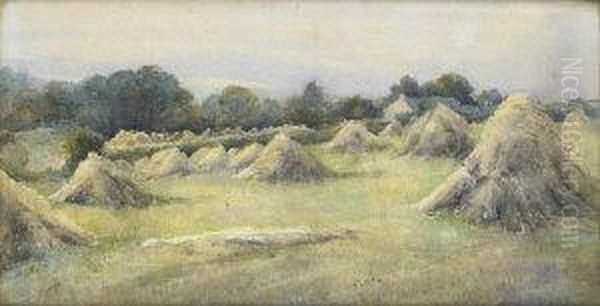 Haystacks Oil Painting by Mildred Anne Butler