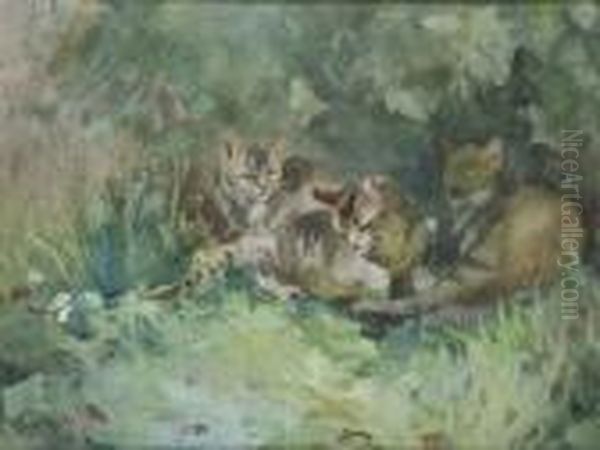 Cats Beneath A Wall Oil Painting by Mildred Anne Butler