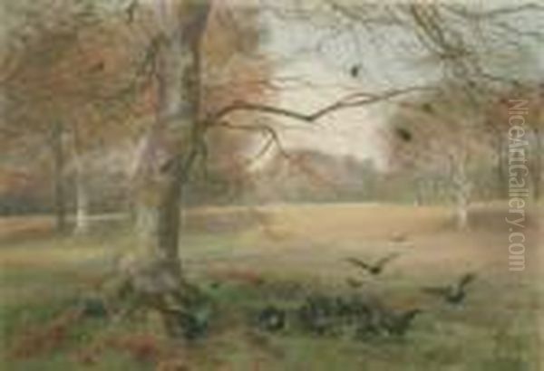 Crows In The Park Oil Painting by Mildred Anne Butler