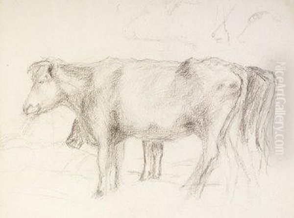 Study Of Cattle Oil Painting by Mildred Anne Butler