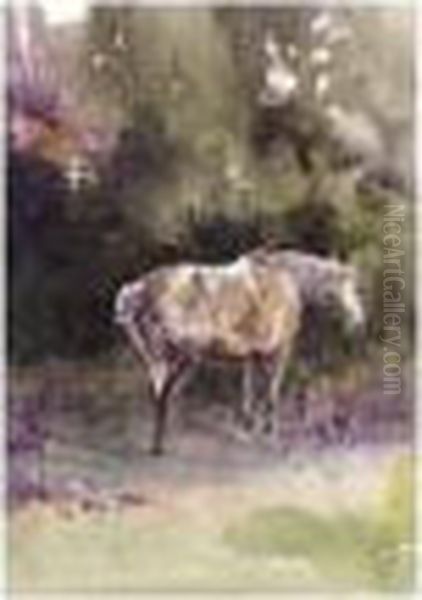 A Set Of Three Horses Grazing Oil Painting by Mildred Anne Butler