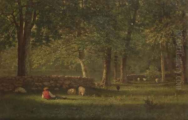 Wood Interior - Sheep Oil Painting by George Inness