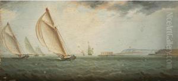 Yachts In New York Harbor Oil Painting by James E. Buttersworth