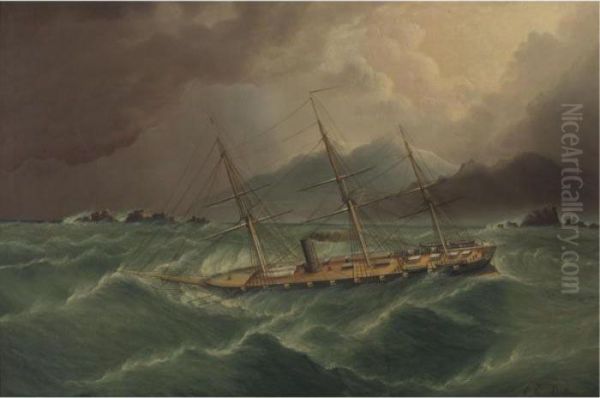 Packet Ship In A Storm At Tierra Del Fuego Oil Painting by James E. Buttersworth