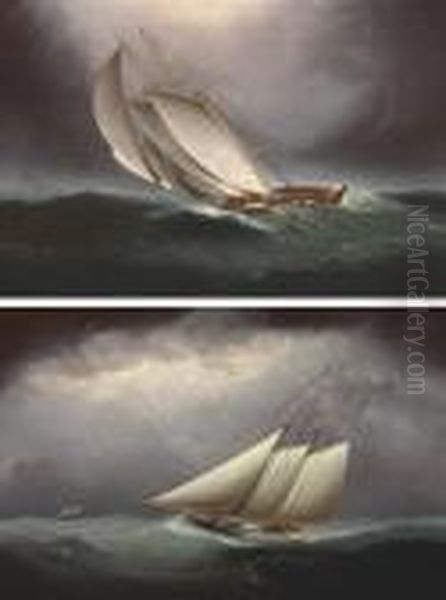 Two Schooners Racing In Heavy Seas Oil Painting by James E. Buttersworth