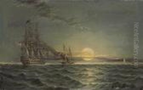 Towing The Man-o'war, Most Probably The Oil Painting by James E. Buttersworth