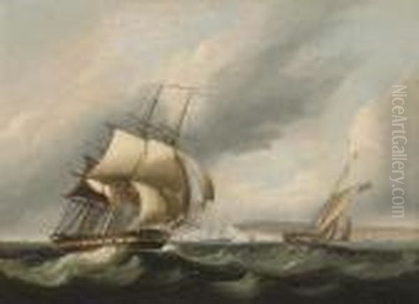 Vessels In A Stiff Breeze Off The North Foreland Oil Painting by James E. Buttersworth