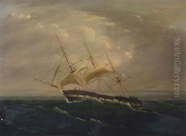 Reefed Down And Riding Out The Gale Oil Painting by James E. Buttersworth