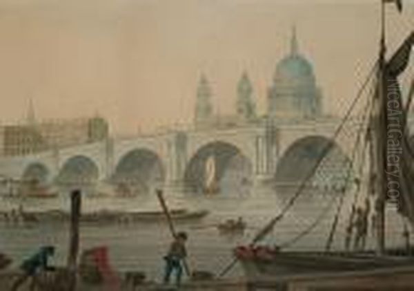 Blackfriars Bridge With St Paul's Cathedral Beyond Oil Painting by James E. Buttersworth