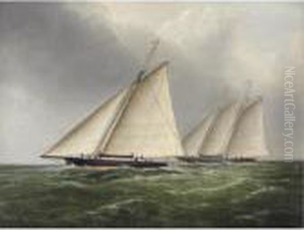 A Sloop And A Schooner Racing Oil Painting by James E. Buttersworth