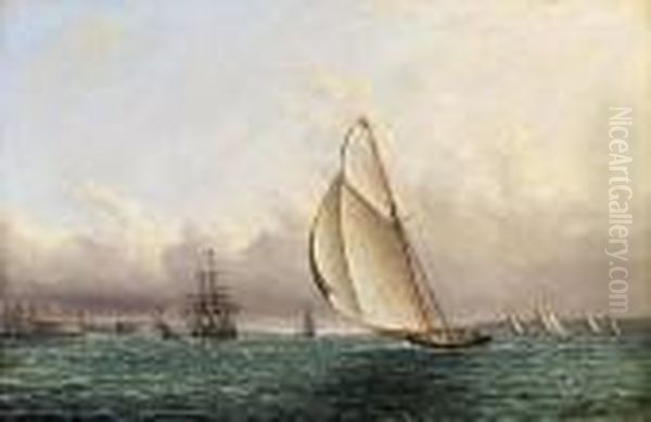 Racing In New York Harbor Off Castle William And Govenor's Island Oil Painting by James E. Buttersworth