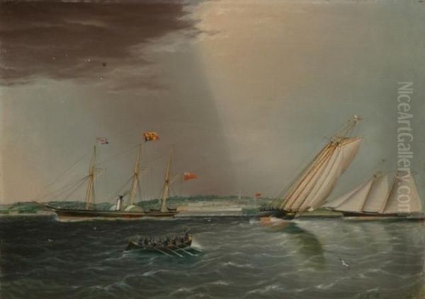 Untitled View Of Match Race Between Schooner Yachts Oil Painting by James E. Buttersworth