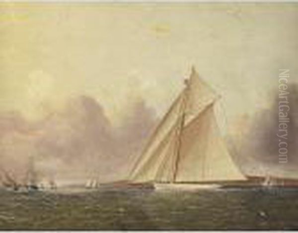 A View Of New York Sound, The 'volunteer' In The Foreground Oil Painting by James E. Buttersworth