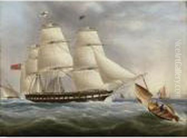 A Three-masted Ship Off Dover Oil Painting by James E. Buttersworth