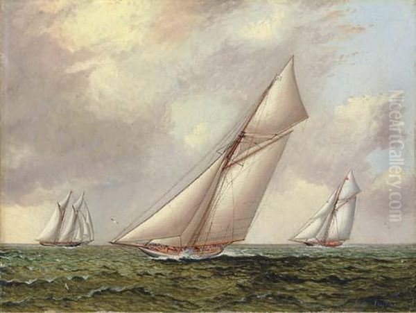 Vigilant Vs. Valkyrie Ii In The 1895 America's Cup Oil Painting by James E. Buttersworth