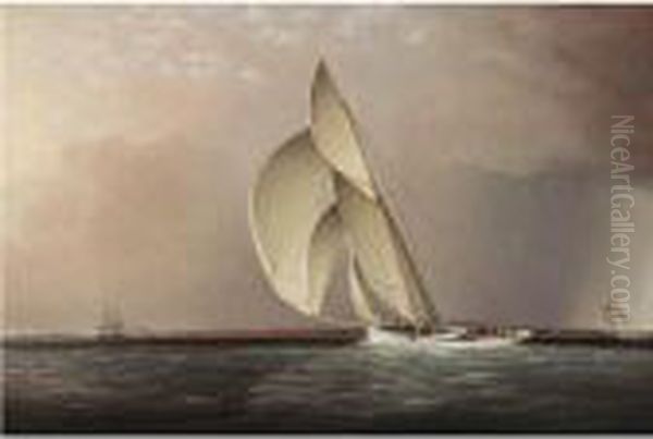 Yachts Racing Off Sandy Hook Oil Painting by James E. Buttersworth