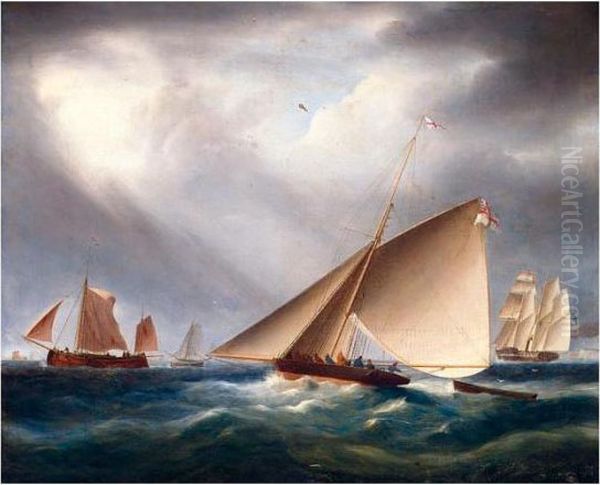 A Cutter, A Barge An A Paddle-steamer, Off The Coast Oil Painting by James E. Buttersworth