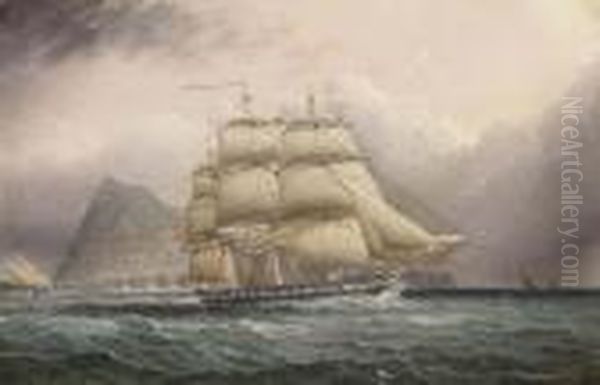 American Frigate Off Gibraltar Oil Painting by James E. Buttersworth