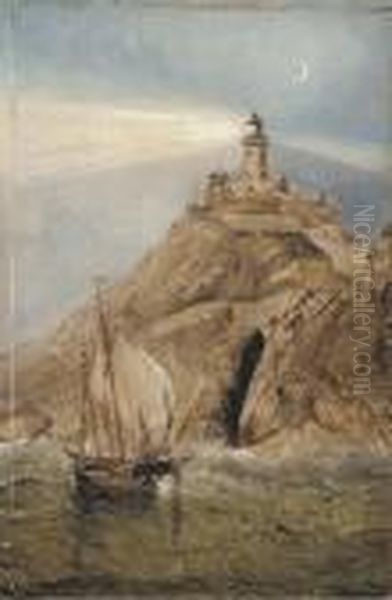 Sailing Before Bailey Lighthouse Oil Painting by James E. Buttersworth