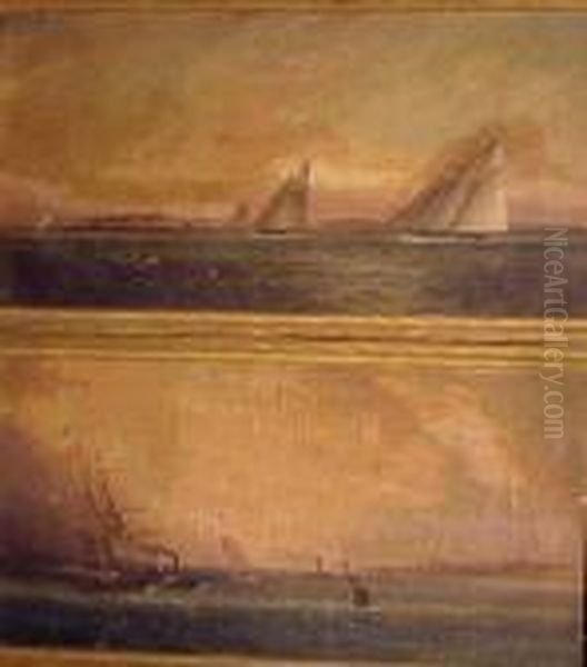 Shipping Off Shore: Pair Oil Painting by James E. Buttersworth