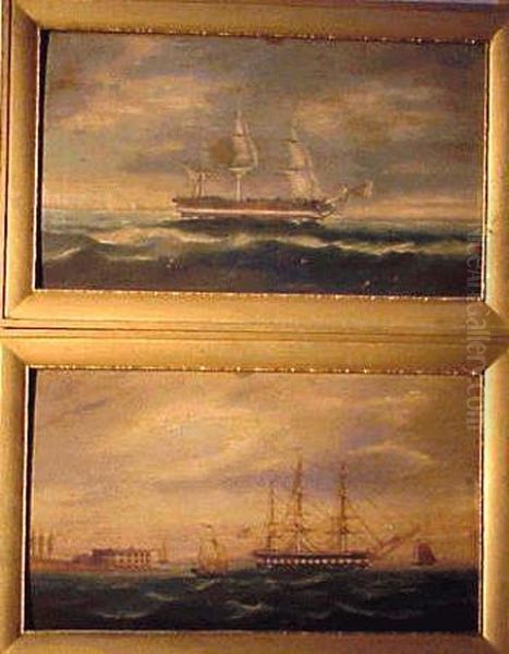 Shipping Scenes: Pair Oil Painting by James E. Buttersworth