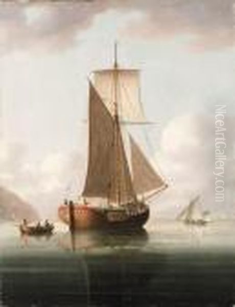 Setting Sail With A Tender In Tow Oil Painting by James E. Buttersworth