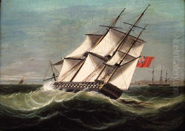 A 48-gun Frigate Heeling In The Wind Oil Painting by James E. Buttersworth