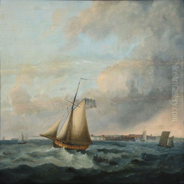 Seascape With Sailing Ships Near The English Coast Oil Painting by Thomas Buttersworth