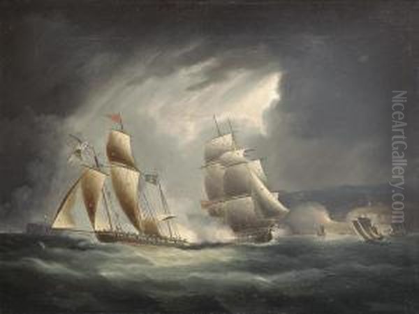 Thomas Butterworth, Sen. A Royal Navy Frigate Oil Painting by Thomas Buttersworth