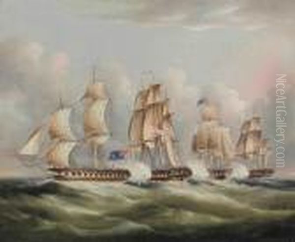 American And English Battle Scene Oil Painting by Thomas Buttersworth