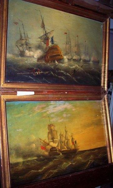 Naval Engagements In The Napoleonic Wars, Possibly Trafalgar Oil Painting by Thomas Buttersworth