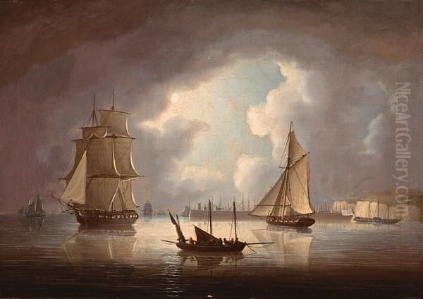 A Calm Before The Squall Off A Englishharbor Oil Painting by Thomas Buttersworth