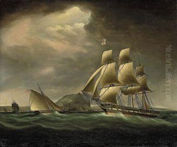 A Frigate And A Royal Navy Cutter In A Stiff Breeze Off Gibraltar Oil Painting by Thomas Buttersworth