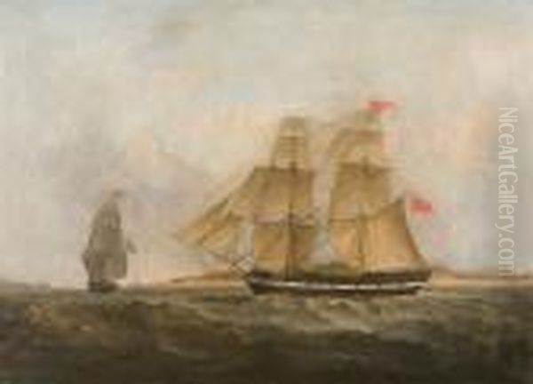 The Two Masted Ship 'alpha' In Full Sail Oil Painting by Thomas Buttersworth