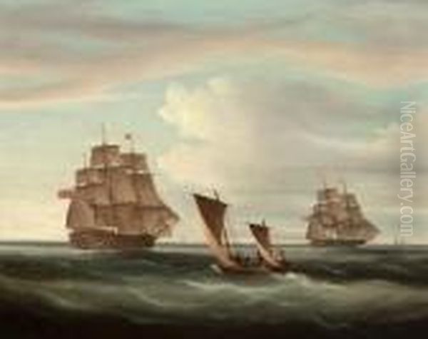 Frigate And Man-o-war Of The Channelsquadron Oil Painting by Thomas Buttersworth