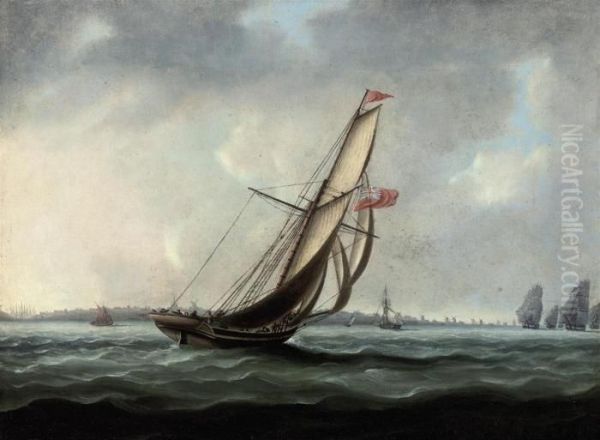 A Royal Naval Cutter Heading Towards The British Fleet Oil Painting by Thomas Buttersworth