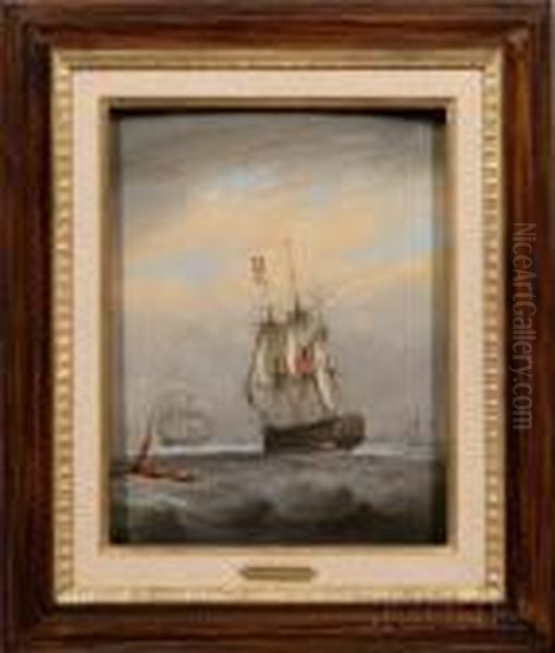 British Warship In Harbor. Oil Painting by Thomas Buttersworth