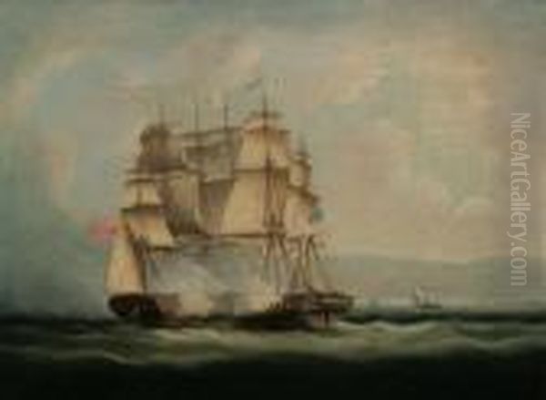 Ship Chesapeake Off Boston Oil Painting by Thomas Buttersworth