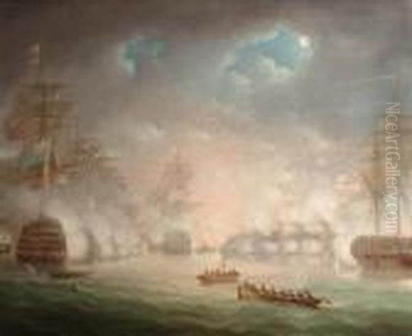 The Bombardment Of Algiers Oil Painting by Thomas Buttersworth