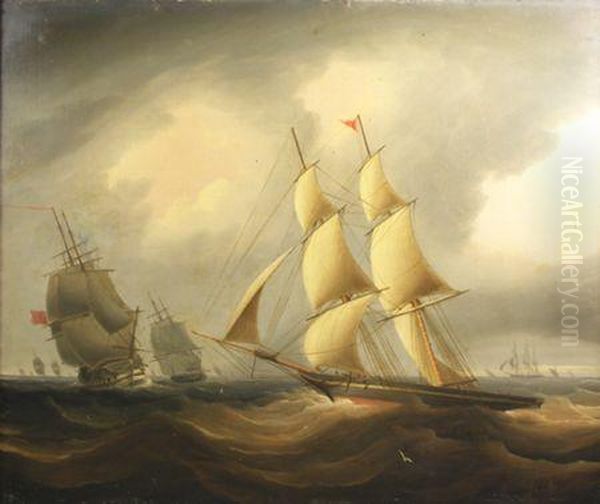 A Two-masted Yachtgoing Across Other Boats Oil Painting by Thomas Buttersworth