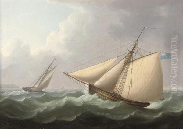 Cutters In Pursuit In A Stiff Breeze Offshore Oil Painting by Thomas Buttersworth