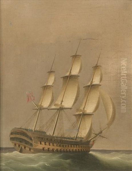 Athree-deck Ship-of-the-line In Full Sail Oil Painting by Thomas Buttersworth