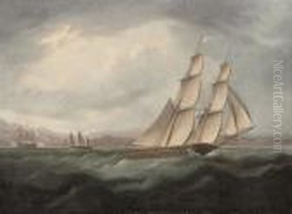 A Brig Running Under Full Sail In The Mediterranean Oil Painting by Thomas Buttersworth